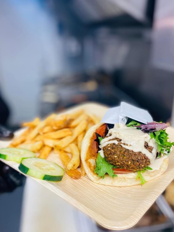 Falafel pita wrap with fries