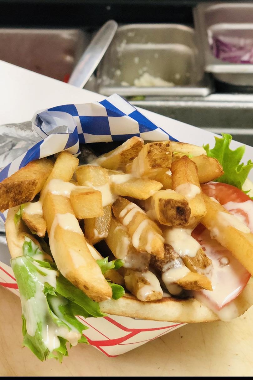 Chicken shawarma pita with fries